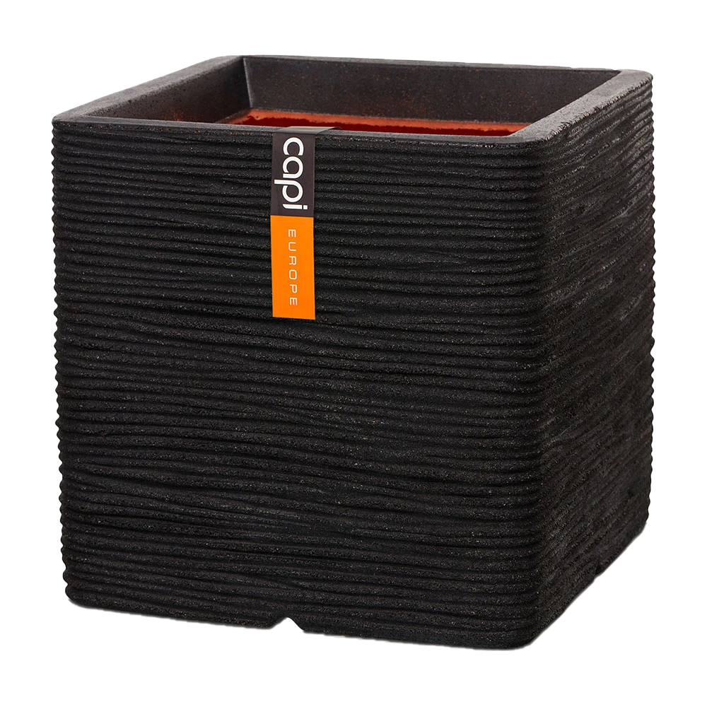 Capi Plantenbak Vierkant Nature Rib NL - L30 X B30 X H30cm - Zwart 1 Capi Plantenbak Vierkant Nature Rib NL - L30 X B30 X H30cm - Zwart